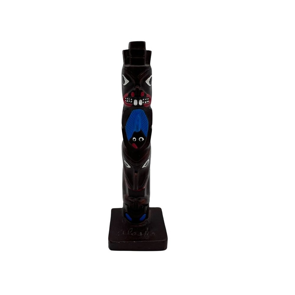 Authentic Alaska Craft Handcrafted Totem Pole Figurine 5.25" Tall Ketchikan AK
